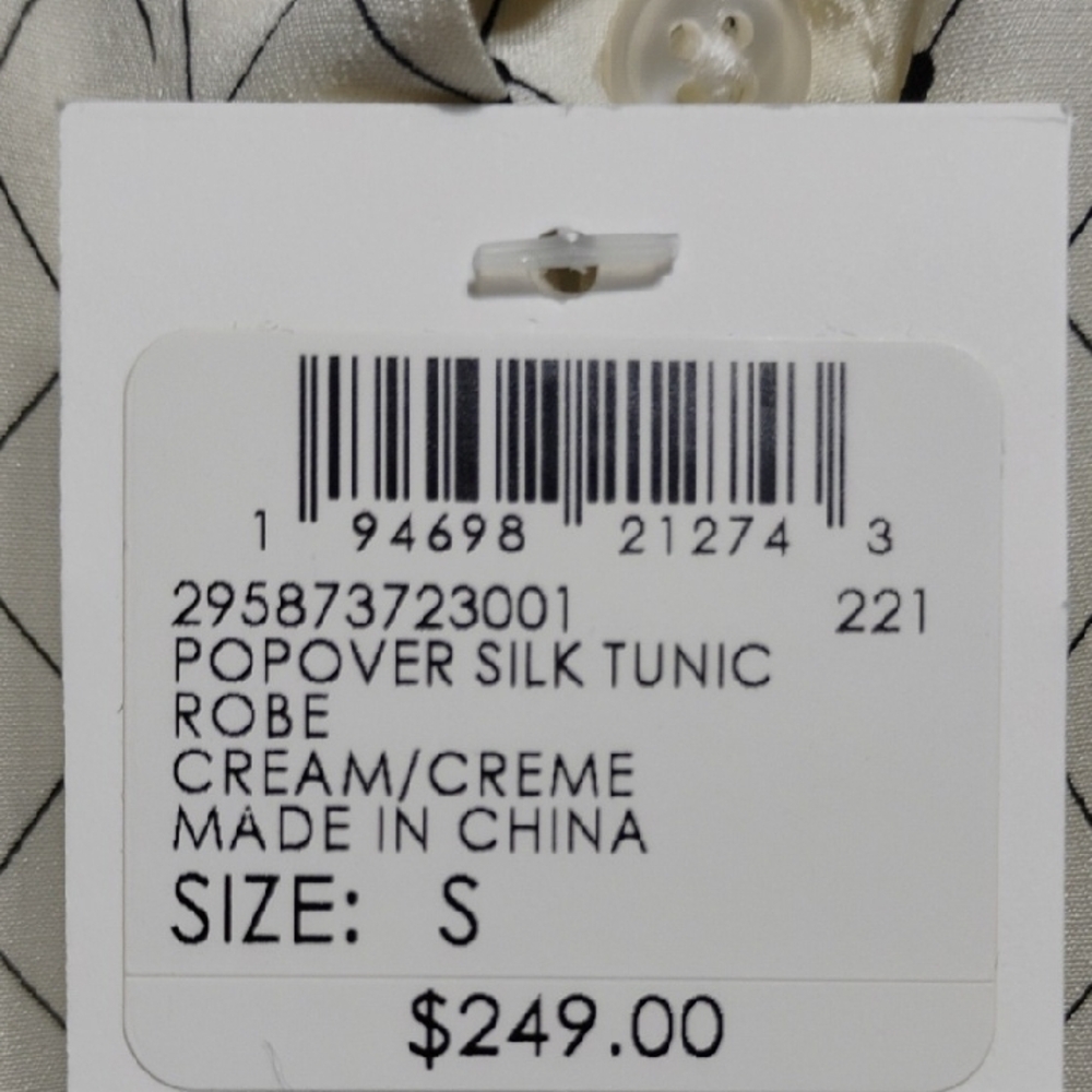 New Club Monaco Popover Silk Tunic Robe Ivory Grid Long Sleeve Tunic Top (BX32) - Picture 3 of 13